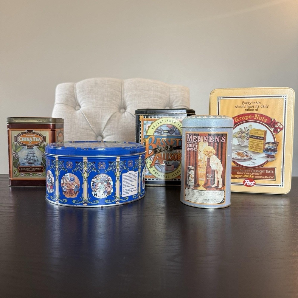 VTG 90s Kitchen Advertising Tin Lot Granny Core Farmhouse Tea Cookie Ornate